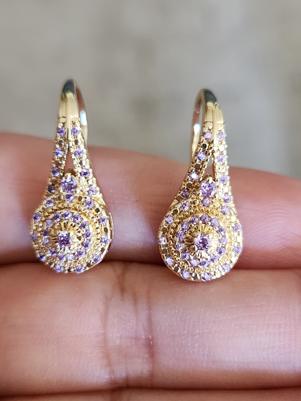 New 18K Gold Plated Amethyst Hoop Earrings for Women